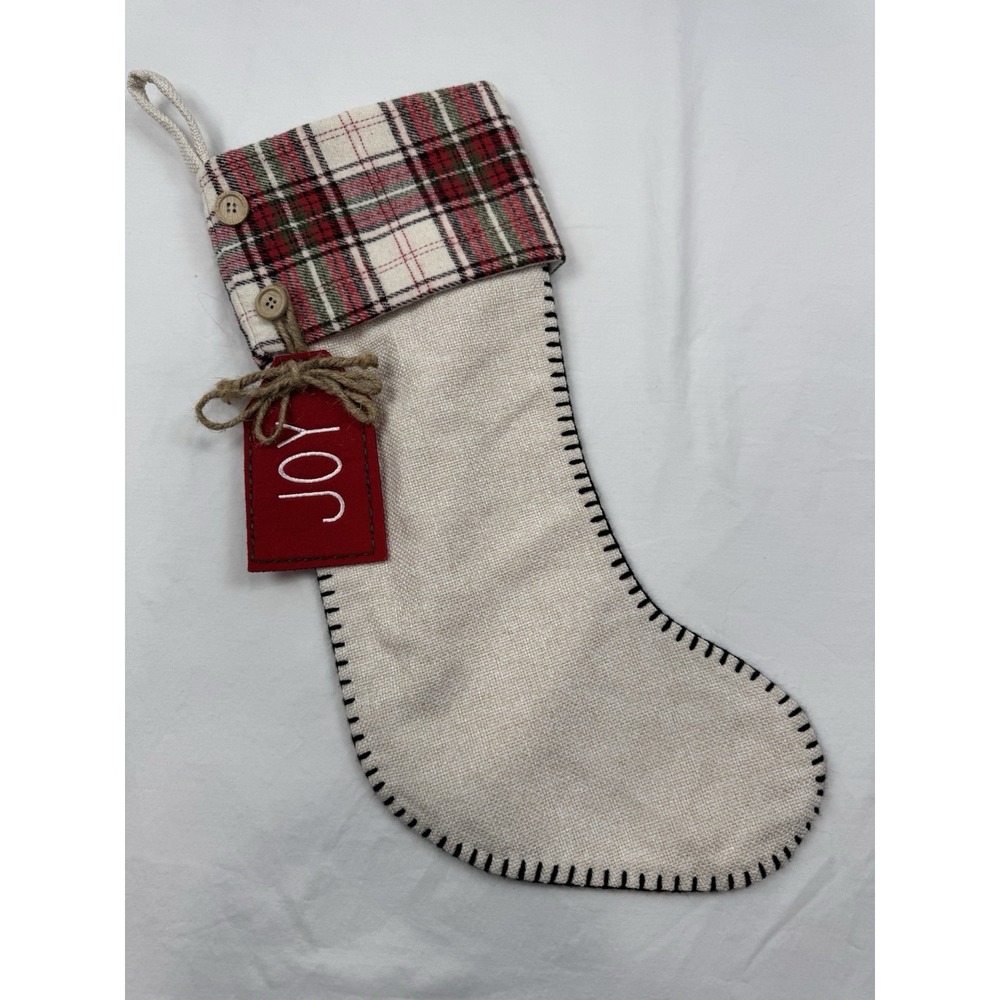 Hobby Lobby Plaid Cuff Christmas Joy Stocking Fireplace Mantle Home Decor 19"